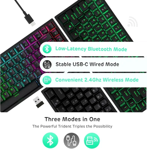 Vista 4 de RK ROYAL KLUDGE RK84 80% RGB triple modo BT5.02.4Gteclado mecánico con cable de intercambio rápido, teclado inalámbrico de 84 teclas, Bluetooth