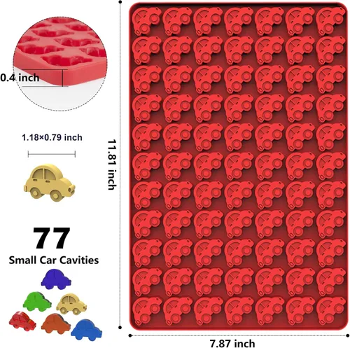 Vista 6 de Mini moldes de caramelo de chocolate, molde de silicona de 77 cavidades con forma de coche para dulces caseros, chocolate, gomita/gelatina, moldes