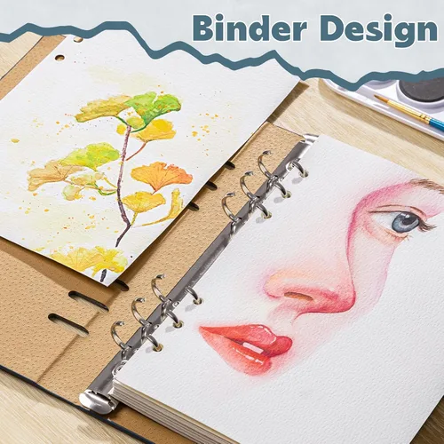 Vista 4 de Prudiut 30 hojas cuaderno de bocetos de acuarela, 140 lb/300 GSM papel de acuarela prensado en frío diario de acuarela para pintar, dibujar, medios
