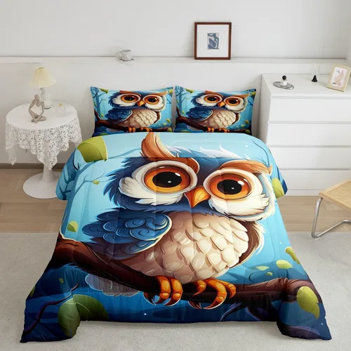 Vista 19 de Erosebridal Juego de edredón tamaño individual de animales del bosque, juego de ropa de cama de oso marrón para niños y niñas, edredón de plumón