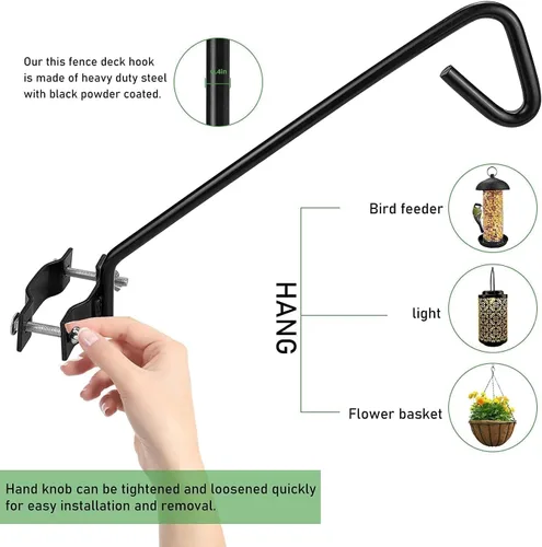 Vista 2 de MIXXIDEA Kit de montaje para colgar en riel de cubierta de valla de 11 pulgadas de largo, gancho decorativo resistente para comederos de pájaros