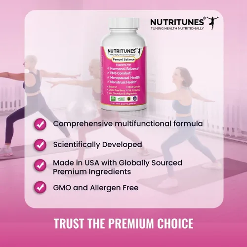 Vista 4 de Femuni Balance - Equilibrio hormonal femenino y apoyo del estado de ánimo: PMS, salud menstrual y bienestar femenino con cohosh negro, vitex