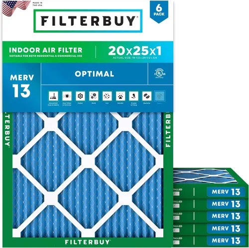 Vista 55 de Filterbuy Filtro de aire MERV 13 de 8 x 14 x 1 pulgadas para defensa óptima contra el humo y la alergia (paquete de 6), repuesto de filtros