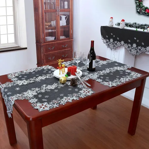 Vista 5 de Caminos de mesa bordados de copos de nieve grises para Navidad e invierno (gris, 14 x 69 pulgadas)