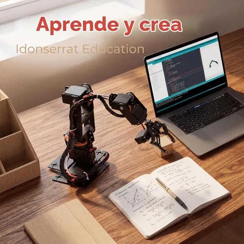 Vista 5 de Brazo mecánico, brazo de robot 6DOF, Kit de pinza de brazo mecánico programable de metal completo, robot manipulador de escritorio