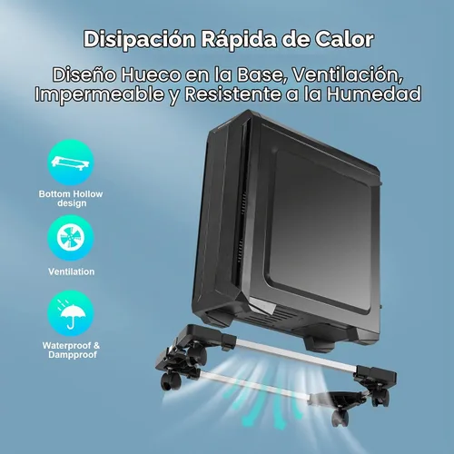 Vista 4 de Soporte de torre de computadora, Soporte de CPU móvil ajustable de Hmseng con 4 ruedas giratorias, Soporte de torre de PC para la mayoría de PC Negro