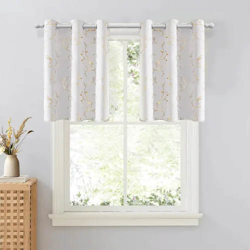 Vista 108 de BUHUA Juego de 2 paneles de cortinas opacas con estampado de vid plateada, cortinas con aislamiento térmico para oscurecer la habitación