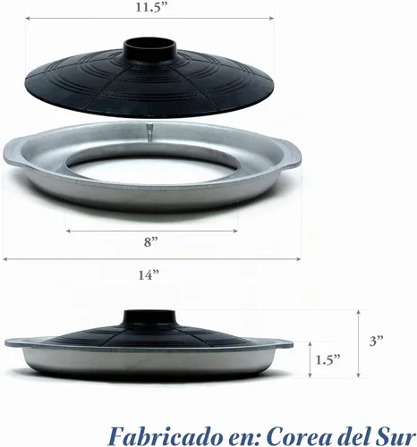 Vista 5 de COOKKING - Sartén para parrilla BBQ tradicional coreana, forma de caldera con tapa - Parrilla de aluminio fundido antiadherente