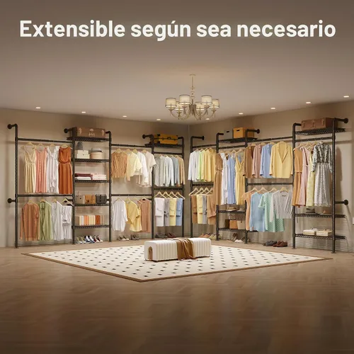 Vista 3 de Higeego W4 - Perchero industrial de tubería montado en la pared, sistema de armario expandible para colgar ropa, perchero resistente ajustable