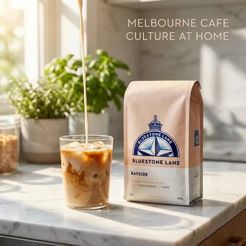 Vista 6 de Bluestone Lane Granos de café, Bayside Blonde Light Roast, grano entero, bolsa de 12 onzas