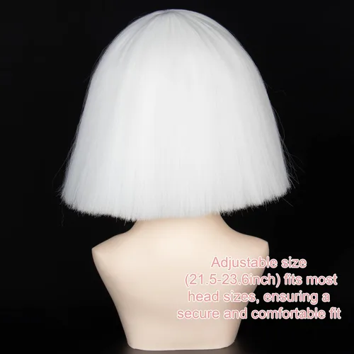 Vista 2 de miss u hair Peluca corta y esponjosa blanca para hombres y mujeres con gafas negras, para fiesta, Halloween, cosplay, peluca