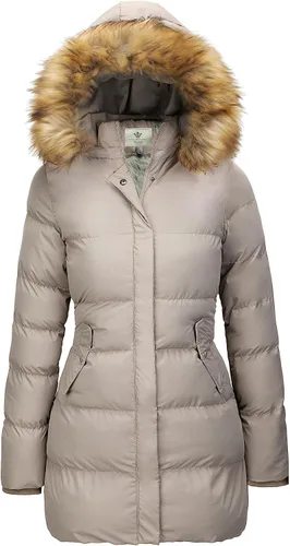 Vista 2 de WenVen - Abrigo grueso de invierno, para mujer, con capucha desmontable, de piel