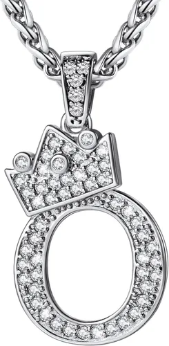 Vista 60 de U7 Crown Initial Number Necklace for Men Women A-Z Letter Pendant Chain a. Oro