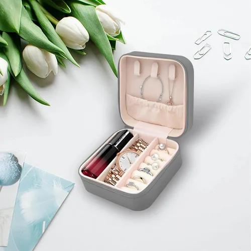 Vista 6 de Mini joyero de viaje, pequeñas cajas organizadoras de joyas, cajas portátiles de almacenamiento de regalos para anillos, colgantes, aretes