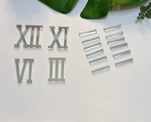 Vista 7 de Yuxuanish Números romanos acrílicos dorados brillantes, números (1.6 in) y guiones (1.2 in) para reloj de pared de resina epoxi, repuesto