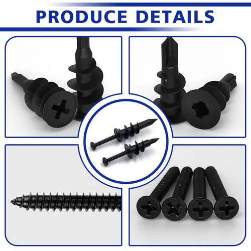 Vista 3 de Anclajes para paneles de yeso autoperforantes de pared huecos con tornillos, no requiere preparación de agujeros previos, plástico de nailon, 0.531