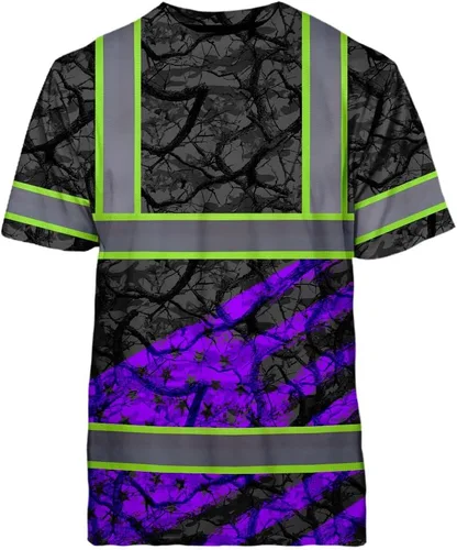 Vista 27 de Camisa de alta visibilidad de calavera con bandera de Estados Unidos para hombres, camisas de seguridad con nombre personalizado, ropa de trabajo