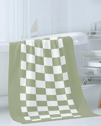 Vista 3 de Sage Green Plaid Bath Towels for Bathroom Set - Luxury Towels Gifts for Women,Quick Dry Beach Kitchen Hand Hair Face Yoga Workout Gym Towel and Dish
