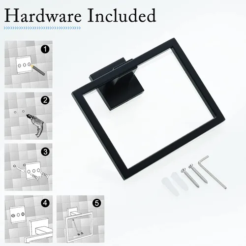 Vista 3 de TQKAG Toallero negro mate para toallas de baño, soporte para toallas de mano de acero inoxidable, perchas cuadradas para toallas montadas en la pared