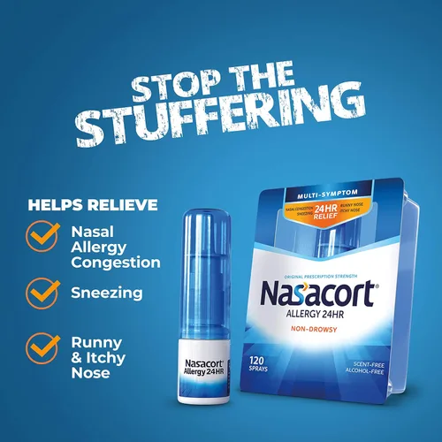 Vista 4 de Nasacort Allergy 24HR - Aerosol nasal para adultos, sin somnolencia y sin alcohol, 120 aerosoles, 0.57 onzas líquidas