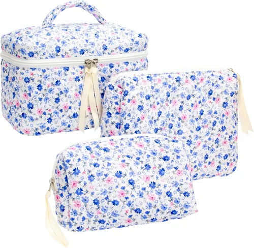 Vista 41 de PAZIMIIK - Bolsa de maquillaje de algodón para mujer, grande, acolchada para viaje, Rosa (Bow Pink), Vintage