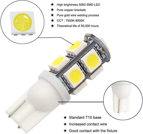 Vista 3 de GRV T10 921 194 9, 5050 SMD lámpara LED lámpara con alto brillo DC 12V, Blanco cool