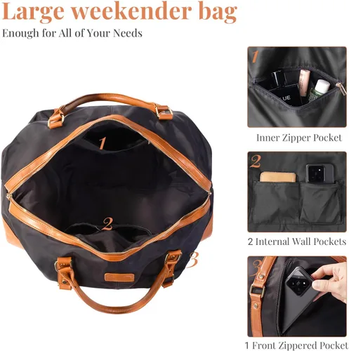 Vista 16 de Oflamn Bolsa de fin de semana para mujer, bolsa de lona para la noche, bolsa de viaje grande, bolsa de viaje con compartimento para zapatos, juego