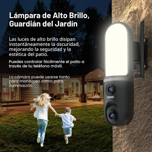 Vista 5 de EVERSECU Cámara de luz de pared impermeable de doble lente, video 3K, reflector de 1200 lm, audio de 2 vías, seguimiento automático PTZ, compatible