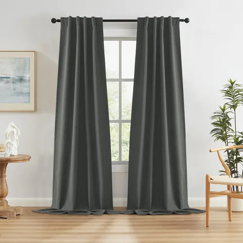 Vista 47 de KEQIAOSUOCAI - Cortinas opacas naturales de 108 pulgadas de largo, cortinas modernas con pestaña trasera, paneles plisados para sistema de cortina
