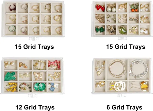 Vista 2 de Togous Organizador de aretes con 4 cajones, organizador de joyas de acrílico transparente para aretes, anillos, pulseras, bandejas de terciopelo