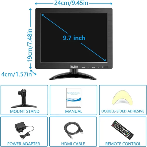 Vista 7 de Monitor pequeño de 9.7 pulgadas 1024 x 768, monitor portátil 4:3 con puerto USB, HDMI, VGA, AV, BNC, 60Hz, VESA, altavoz incorporado, control remoto