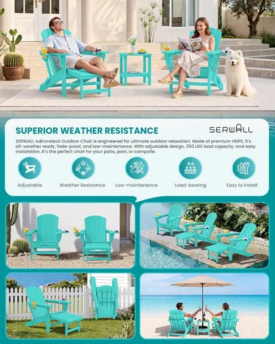 Vista 8 de SERWALL Silla Adirondack ajustable plegable HDPE con reposapiés, Aruba