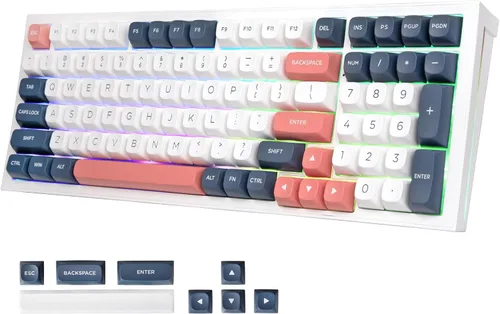 Vista 10 de Redragon Teclado mecánico inalámbrico, Bluetooth/2.4GHz/USB-C con cable, 75% teclado para juegos personalizado intercambiable en caliente