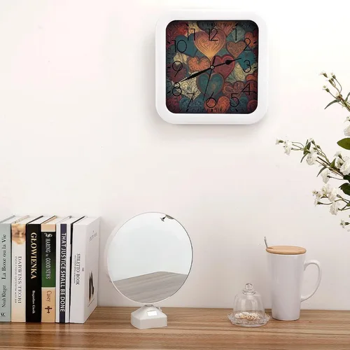 Vista 4 de 10" Square Modern Wall Clock,Different Heart Patterns Print Kitchen Clocks Wall Battery Operated,Silent Non Ticking Unique Funny Cute Wall Clock for