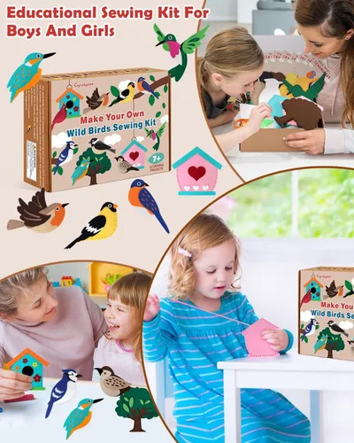 Vista 5 de CiyvoLyeen Kit de Costura de Aves Silvestres para Niños y Niñas Kit de Costura de Animales para Principiantes Conjunto de 12 Proyectos de Costura