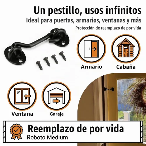 Vista 4 de Gancho de privacidad de 3 pulgadas y pestillo para puerta de granero, negro (3 pulgadas-2 piezas)