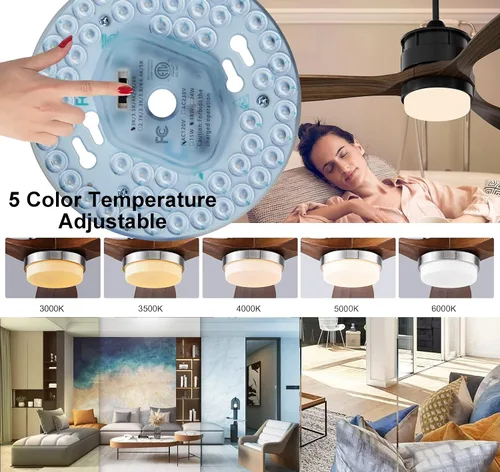 Vista 3 de Ventilador de techo LED regulable de 18 W, luz de montaje empotrado, kit de reacondicionamiento del motor, bombilla fluorescente circular de panel