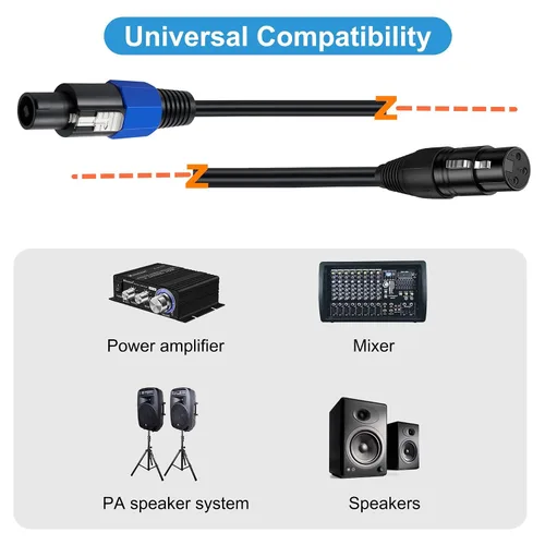 Vista 3 de Cable de extensión Speakon macho a hembra de 5.9 ft/6 pies con bloqueo giratorio para DJ PA escenario amplificador audio jack cable de altavoz