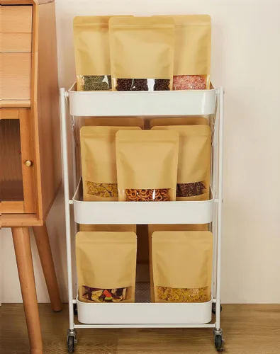 Vista 5 de FireKylin 100 bolsas de papel marrón con ventana, bolsas de pie de 3.5 x 5.5 pulgadas, bolsas de almacenamiento de alimentos con cremallera