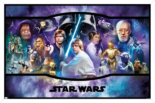 Vista 13 de Star Wars: Original Trilogy - Póster de pared con bandera, 22.4 pulgadas de largo x 14.7 pulgadas de ancho, versión enmarcada de madera de granero