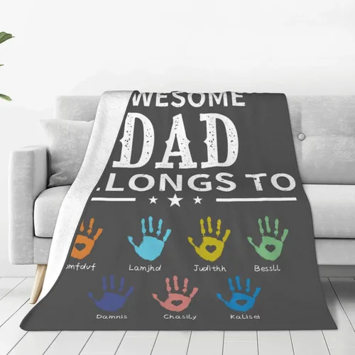 Vista 9 de Manta personalizada para papá con nombres de niños de 1 a 10 años, manta con texto en inglés "Thank You for Being The Best Dad Ever", para el Día