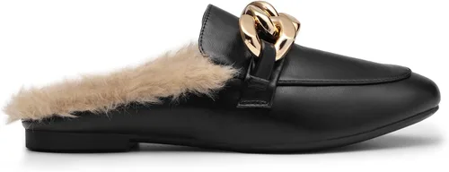 Vista 2 de DREAM PAIRS Mules para mujer, zapatos planos, cómodos, sin cordones, con puntera cerrada, mocasines con cadena sin espalda para mujer