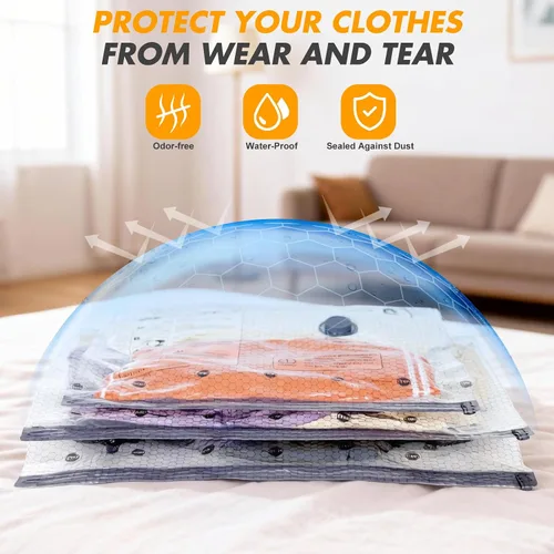 Vista 7 de Travel Vacuum Storage Bags with Pump, Carry-on Luggage Compression Bags + Portable Electric Pump, 80% Space Saver for Clothes, Vacuum Seal Bags for