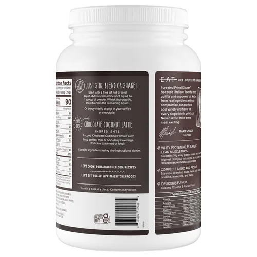 Vista 4 de Primal Kitchen Primal Fuel Proteína en Polvo de Suero de Leche de Chocolate y Coco, Sin Gluten y Sin Soja, 1.94 Libras
