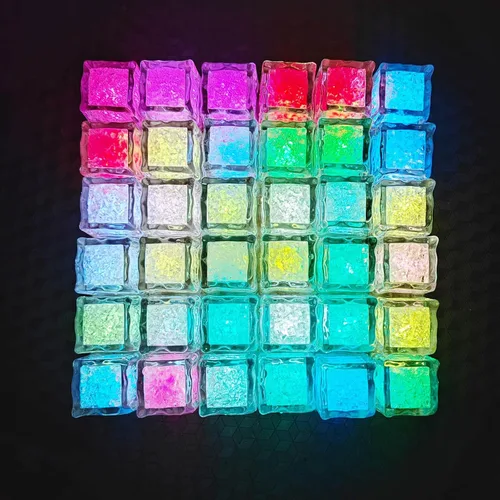 Vista 8 de Paquete de 120 cubitos de hielo iluminados, cubitos de hielo LED que brillan para bebidas con sensor de líquido, luces LED impermeables multicolor