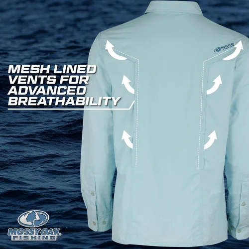 Vista 4 de Mossy Oak Camisas de pesca de manga larga para hombre, secado rápido con protección solar UPF