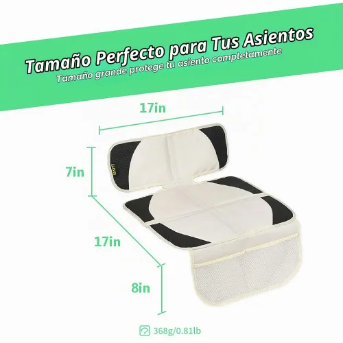 Vista 7 de Protector de asiento de coche beige para bebé y niño – Funda impermeable antideslizante para asiento de automóvil con 2 bolsillos de malla