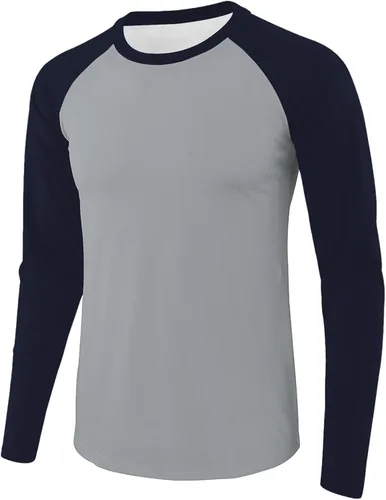 Vista 15 de Camiseta de béisbol para hombre, manga larga, cuello redondo, algodón, raglán, casual, dinámica