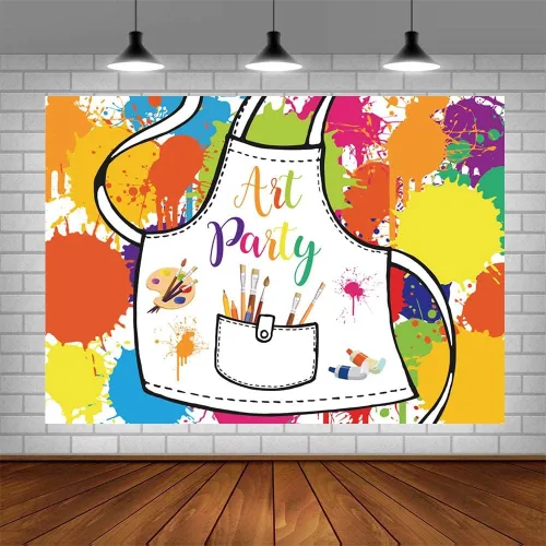 Vista 4 de SENDY Telón de fondo de pintura artística de 7 x 5 pies, vestido de pintura para un desorden salpicado de fondo de fotografía, pintamos grafiti
