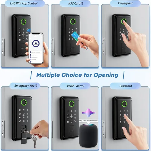 Vista 2 de Cerradura de puerta con teclado con asa, cerrojo electrónico digital con aplicación, bloqueo automático de huellas dactilares de entrada sin llave